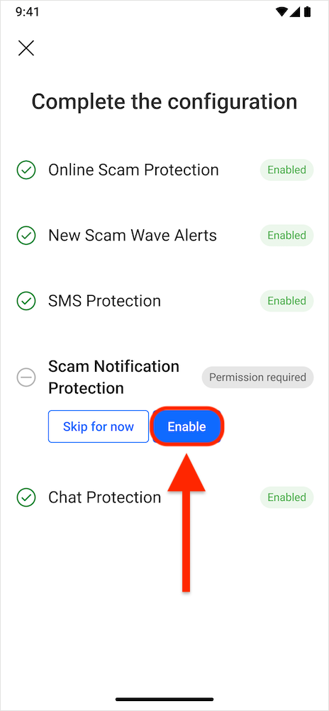 Proteção contra notificações de burla - configurar Scam Copilot Android