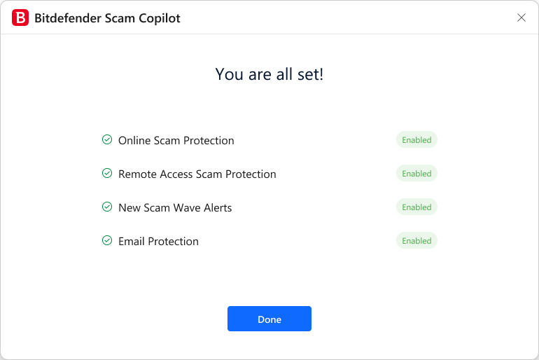 Configurar Scam Copilot. Está tudo pronto!