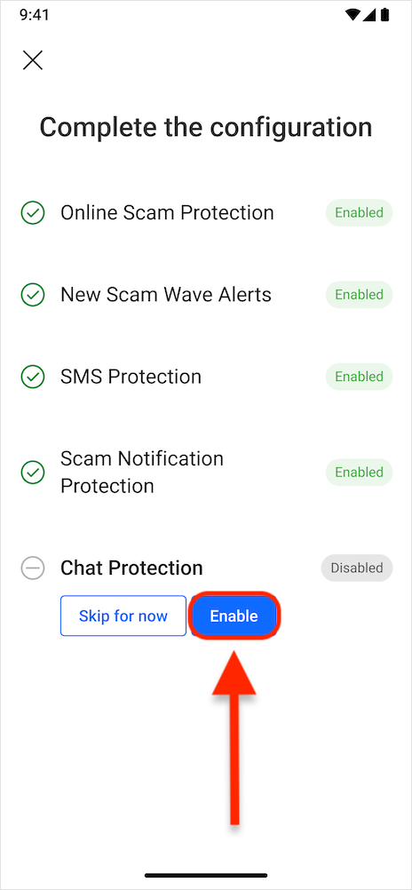 Proteção de conversação - configurar Scam Copilot Android