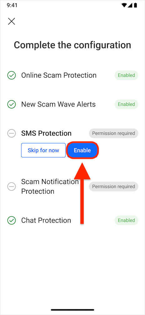 Proteção de SMS - configurar Scam Copilot Android